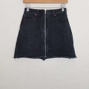 Abercrombie & Fitch Zoe Natural Rise Vintage A-Line Skirt Mini Denim Black 2/26